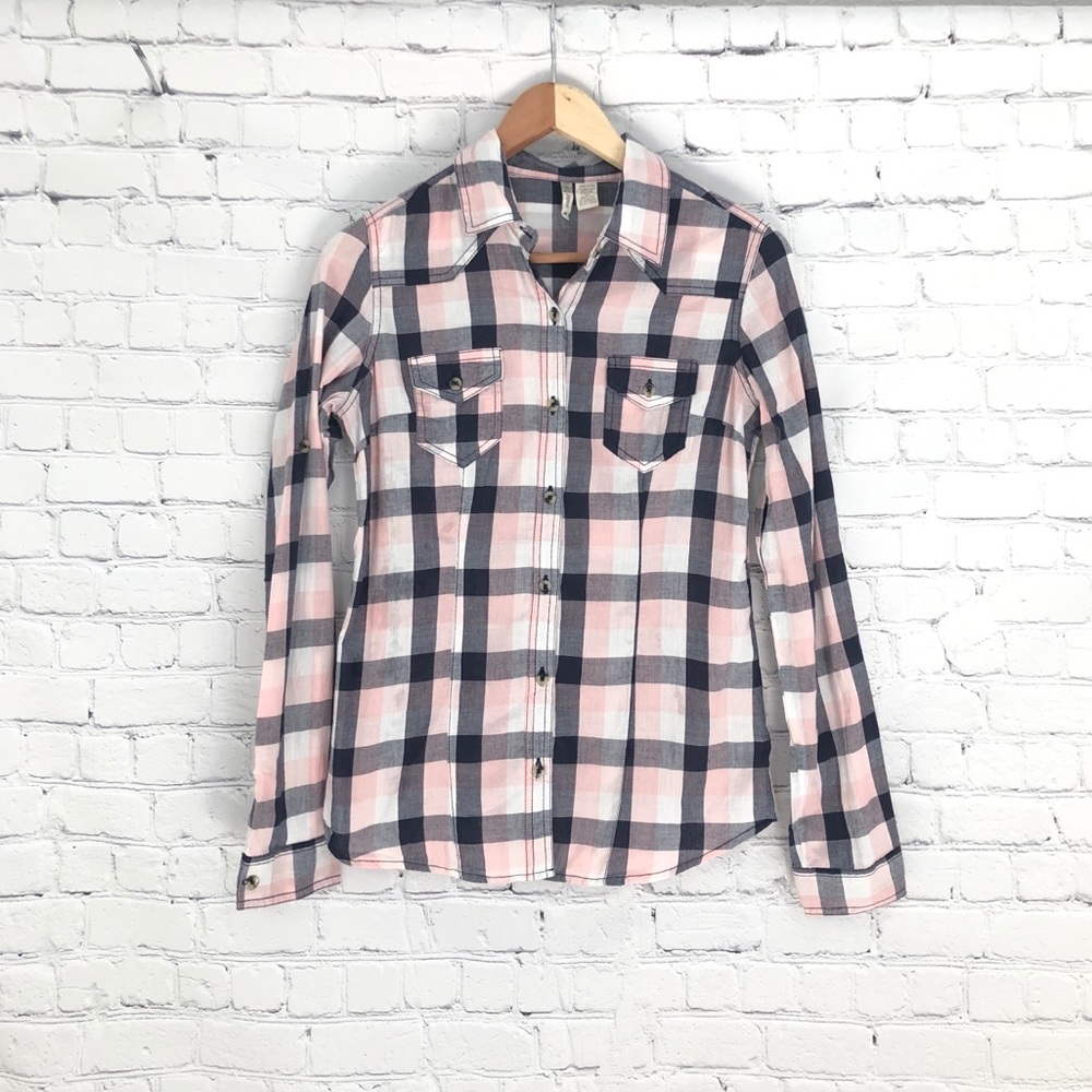 Japna Pink and Blue Plaid Button up SIZE Medium